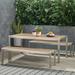 GDF Studio Cherie Outdoor Modern Aluminum Picnic Dining Set with Dining Benches Natural and Silver