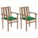 Patio Chairs 2 pcs with Green Cushions Solid Teak Wood