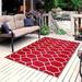 Playa Rug Reversible Indoor/Outdoor 100% Recycled Plastic Floor Mat/Rug - Weather Water Stain Fade and UV Resistant - Miami- Red & White (8 x10 )