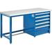 Global Industrial 72 W x 30 D Modular Workbench with 5 Drawers ESD Laminate Safety Edge Blue