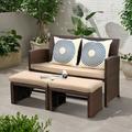 OC Orange-Casual 3 Piece Outdoor Loveseat Patio Furniture Set with Ottoman/Side Table Brown Rattan Beige Cushion