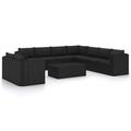 Dcenta 11 Piece Patio Lounge Set with Cushions Poly Rattan Black 2 Coffee Table with Tempered Glass Top 5 Corner Sofa 4 Middle Sofas Conversation Set for Garden Lawn Outdoor