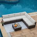 COSIEST 7-Piece Outdoor Furniture Set Brown Wicker Sectional Sofa