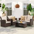 All-Weather Outdoor Patio Furniture Set - 4-Piece Wicker Rattan Sectional Conversation Set with Table and Cushions Gray