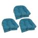 Blazing Needles 16 in. Spun Polyester Solid Outdoor U-Shaped Tufted Chair Cushions Sea Blue - Set of 6