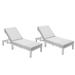 LeisureMod Chelsea Modern Weathered Grey Aluminum Outdoor Patio Chaise Lounge Chair Set of 2 With Light Grey Cushions