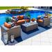 Sorrento 4-Piece M Resin Wicker Outdoor Patio Furniture Conversation Sofa Set in Gray w/ Loveseat Two Armchairs and Coffee Table (Flat-Weave Gray Wicker Sunbrella Canvas Tuscan)