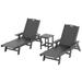 Afuera Living Outdoor 3PC HDPE Plastic Reclining Chaise Lounge/Table Set in Gray
