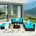 Gymax 6PCS Rattan Patio Sectional Sofa Set Outdoor Furniture Set w/ Turquoise Cushions