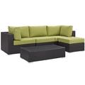 Modern Contemporary Urban Design Outdoor Patio Balcony Five PCS Sectional Sofa Set Green Rattan