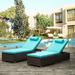 Seizeen Lounge Chair Set Outdoor Rattan Chaise Lounge Sets with Side Tray PE Wicker Sun Lounger Recliner Adjustable for Pool Deck Patio Garden 2 Set Blue