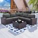 Gotland 6 Pieces Outdoor Patio Furniture Set Rattan Wicker Conversation Set Wide Armrest (Grey)