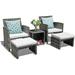 Wicker Patio Furniture Set Rattan Patio Chair Set with Ottoman Pillows Included Perfect for Balcony Small Space Porch 5 Pieces