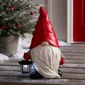 Garden Gnome Statue - Resin Gnome Figurine Welcome Home Gnome Sculpture with Solar-Powered Lantern Funny Gnomes Figurines with Welcome Sign Outdoor Xmas Decorations for Yard Lawn(Red)