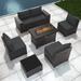 Gotland 7 Pieces Outdoor Patio Furniture with 43 Fire Pit Table Furniture Patio Sectional Sofa Set Black