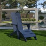 BizChair Modern Commercial All-Weather Poly Resin Wood Adirondack Chair with Foot Rest in Navy