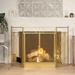 Barton 48 Fireplace Screen 3-Panel Foldable with Doors Guard Fire Screens with 4pcs Fireplace Tool Gold