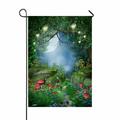 PKQWTM Enchanted forest with mushrooms and fairy lanterns Yard Decor Home Garden Flag Size 28x40 Inches