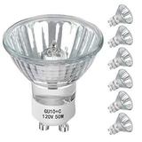 GU10 Halogen 50W Bulbs 6 pack GU10+C 120V 50W with 2800k warm white long lifespan GU10 MR16 dimmable for Track & Recessed Lighting