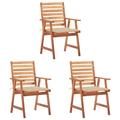 Anself Set of 3 Garden Chairs with Beige Cushion Acacia Wood Patio Dining Chair for Balcony Terrace Outdoor Furniture 22in x 24.4in x 36.2in
