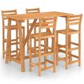 Dcenta 5 Piece Patio Bar Set Acacia Wood Table and 4 Bar Stool Chairs Wooden Outdoor Dining Set for Garden Patio Terrace