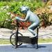 Workout Frog on Bicycle Verdigris Green Metal Garden Sculpture