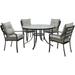 Hanover Lavallette 5-Piece Outdoor Dining Set in Silver 4 Chairs and a 52 in. Round Glass-Top Table