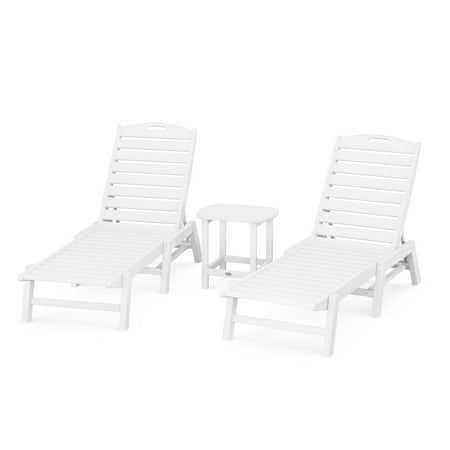 POLYWOOD Nautical 3-Piece Polyethylene Outdoor Patio Dining Set White