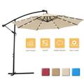 ENYOPRO Outdoor Patio Umbrella 10ft Cantilever Offset Umbrella Solar LED Lighted Sun Shade Market Umbrella with Hanging Cover and Cross Base for Garden Deck Patio Backyard and Poolside B1697