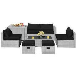 Patiojoy 8 Pieces All-Weather PE Rattan Patio Furniture Set Outdoor Space-Saving Sectional Sofa Set with Storage Box Black