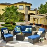 Ovios 6 Pieces Outdoor Patio Furniture Wicker Conversation Set Sectional Couch with Cushions & Glass Table
