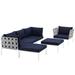 Modern Contemporary Urban Design Outdoor Patio Balcony Six PCS Sectional Sofa Set Navy Blue White Rattan