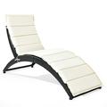 Black Folding Patio Rattan Lounge Chair Chaise Cushioned Portable Garden Lawn