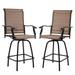 Pyramid Home Decor Set of 2 Tall Outdoor Chairs - Rustic Brown Textilene Fabric Black Metal Frame Curved Arm Rest & Legs - Patio Porch Poolside Balcony Furniture - High Stool Seating Decorations