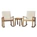 GDF Studio Aeney Outdoor Acacia Wood 3 Piece Rocking Chair Chat Set with Cushions Teak and Cream