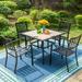 MF Studio 5-Piece Outdoor Patio Dining Set Modern Steel Furniture with 4 Slatted Armchairs and 1 Square Wood-like Table Black