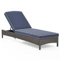 Afuera Living Contemporary Wicker Patio Chaise Lounge in Gray and Navy