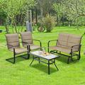 Costway 4 PCS Outdoor Patio Furniture Set Padded Chairs Glider Loveseat Coffee Table