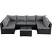 7 Piece Rattan Sectional Sofa Set Outdoor Conversation Set All-Weather Wicker Sectional Seating Group with Cushions & Coffee Table Morden Furniture Couch Set for Patio Gardenï¼†Poolside Black