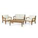 GDF Studio Camak Outdoor Acacia Wood 4 Seater Chat Set with Cushions Teak and Beige