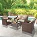 SOLAURA 4-Piece Patio Furniture Outdoor Wicker Conversation Sets Patio Chairs with Outdoor Loveseat and Glass-Top Table - Brown