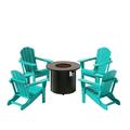 WestinTrends 5 PC SET Furniture - 4 pcs Folding Adirondack Chairs w/ Round Fire Pit Table for outdoor space like Patio Garden Backyard Lawn Poolside Deck Porch Balcony Turquoise