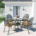 MEETWARM 5-Piece Outdoor Patio Dining Set All-Weather Cast Aluminum Patio Conversation Set for Backyard Garden Deck with 4 Chairs 4 Cushions and 35.4 Square Table 2.2 Umbrella Hole