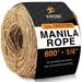 Manila Rope - 3 Strand Cordage Twisted Braided Rope - Thick Natural Fiber Rope for Nautical Marine Decorative Rope for Crafts Porch Column Outdoor Pole Wrap Tree Rope Swing (1/4 600 Feet)