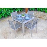 Belvedere 5-Piece Brushed Aluminum Outdoor Patio Furniture Dining Table Set w/ Dining Table and Four Chairs