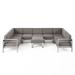 Noble House Eliezer Outdoor Modern Aluminum U-Shaped Sofa Sectional Set Khaki