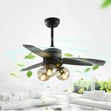 Ceiling Fan Chandelier 42 Inch Ceiling Fan Light with Wooden Blades Creative Design Black Indoor for Living Room Kitchen Restaurant