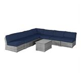 Living Source International 8-Piece Sectional Set with Cushions - Gray/Navy Blue