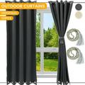 Fyrome 1/2pcs Outdoor Curtains with Tiebacks Waterproof Windproof Blackout Curtains Top and Bottom Grommet Blackout Draperies Privacy Drapes for Patio Porch Garden Pergola Cabana Gazebo