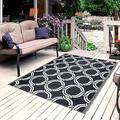 Playa Rug Reversible Indoor/Outdoor 100% Recycled Plastic Floor Mat/Rug - Weather Water Stain Fade and UV Resistant - Mykonos- Black & White (6 x9 )